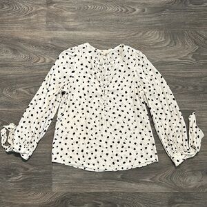 Rebecca Taylor Nova Dot Jacquard Tie Blouse 4 Top Black White Silk Polka Dots